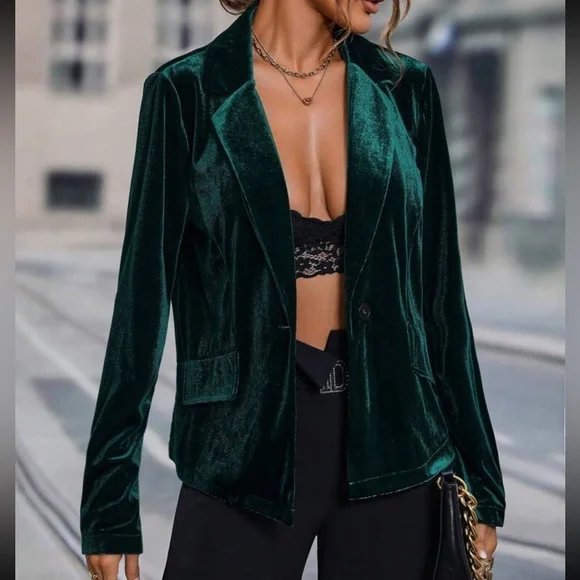 Emerald green, velvet Valore blazer jacket - Picture 2 of 6